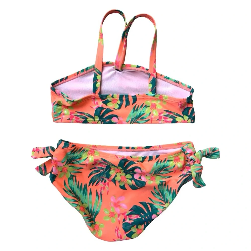 Cat & Jack Girls size 6/7 orange floral 2 piece swim suit
